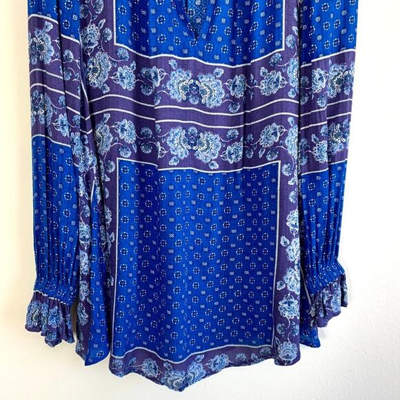 FREE PEOPLE Boho Blue & Purple Floral Tunic Blouse Top - Picture 9 of 16